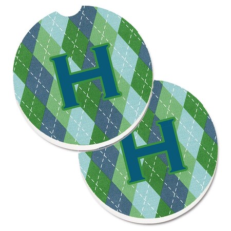 Carolines Treasures Monogram Initial H Blue Argoyle Set of 2 Cup Holder Car Coaster CJ1020-HCARC